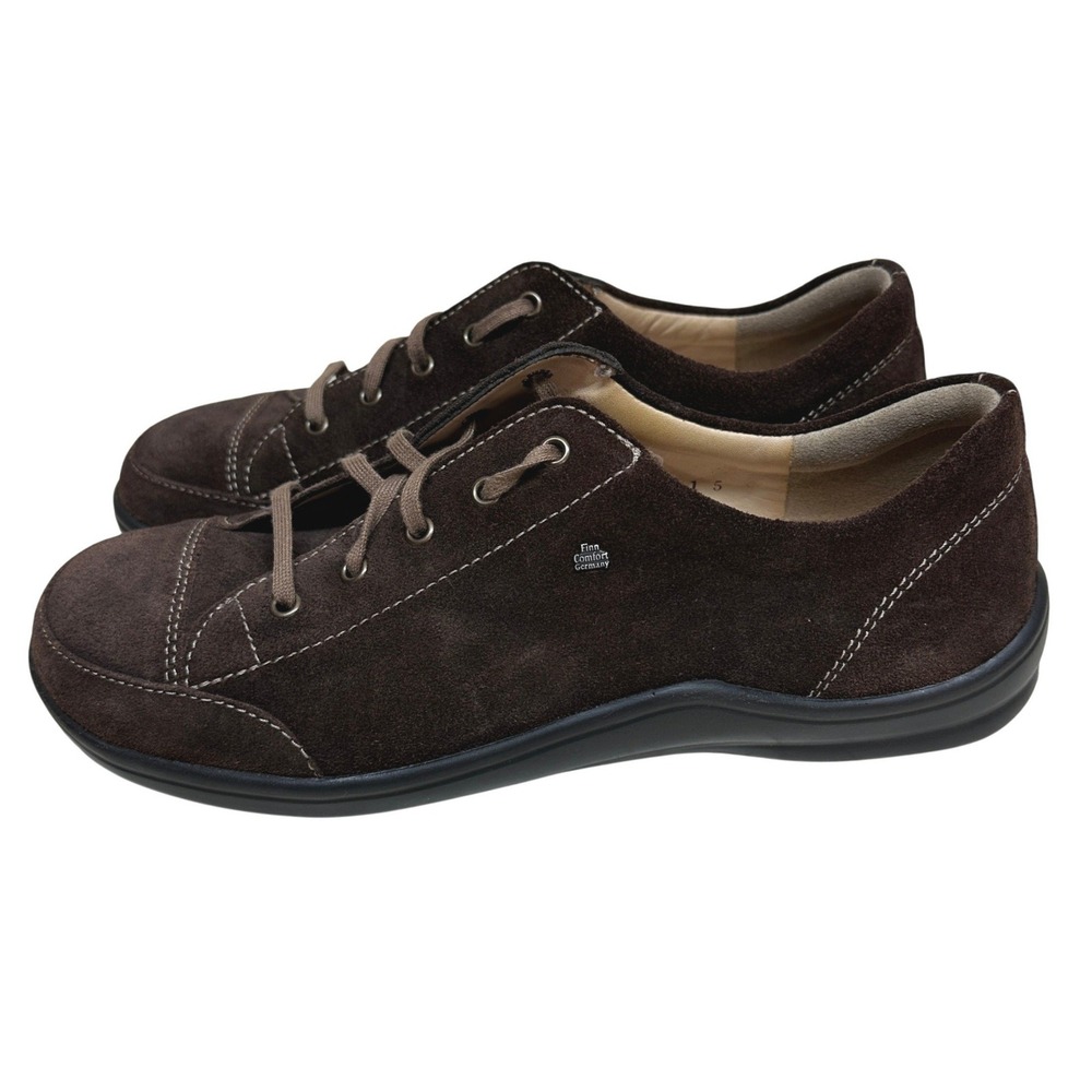 Finn Comfort Dark Brown Suede Lace-Up Sneakers